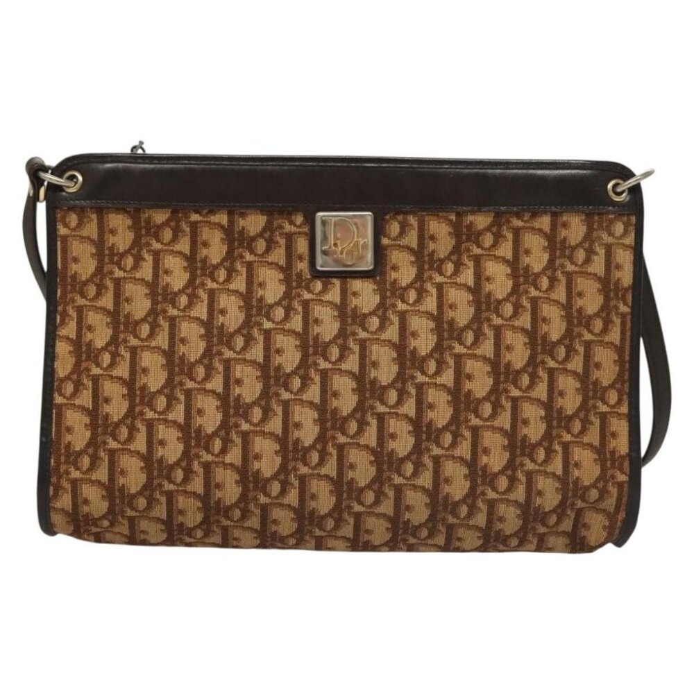Authentic Christian Dior Trotter Canvas Shoulder Bag Brown Gold - Picture 5 of 16